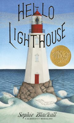 Hello Lighthouse Book cover showing a lighthouse along the seashore